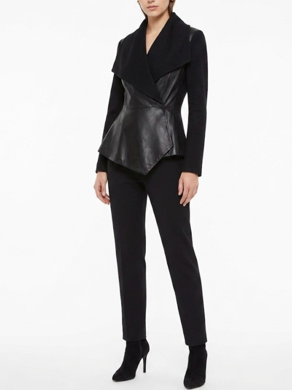 Max Mara Asymmetric Leather Wrap Blazer Jacket Virgin Wool Black Size US 2